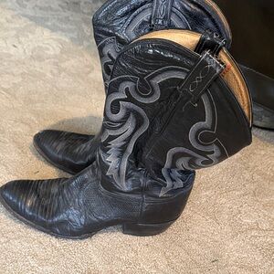 Tony Lama Black Leather Western Boots Lizard